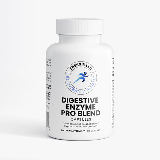 Bottle of Digestive Enzyme Pro Blend capsules on a white background